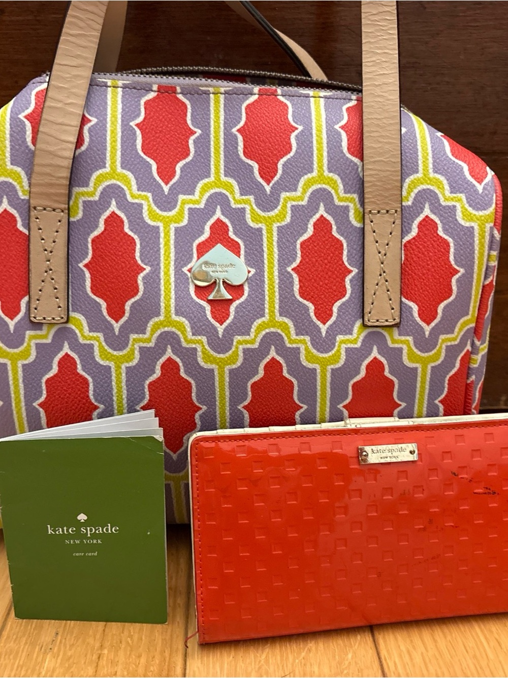 Kate Spade  Lavender orange & yellow Geometric Tote with Red Wallet